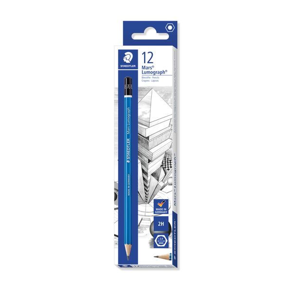 STAEDTLER 100-2H Mars Lumograph Graphite Pencils for Drawing and Sketching - 2H (Box of 12)