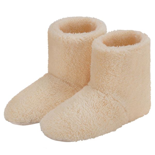 [VARNIC] Room Boots, Warm Slippers, Room Shoes, Scandinavian Winter, Fluffy, Long Type, Boa Slippers, Unisex, Washable, Anti-Slip, Protects Your Feet from Cold, Silent, Heat Retention, beige