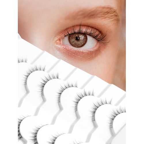 Natural Lashes Wispy Eyelashes Natural Look Strip Lashes Pack 12mm Short Eyelashes C Curl False Lashes Thinner Band 3D Volume Fake Eyelashes 7 Pair Siligli