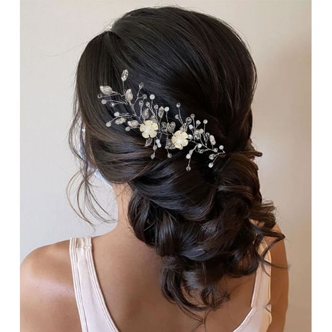 Unicra Blumenbraut Hochzeit Haarrebe Silber Kristall Kopfschmuck Braut Strass Stirnband Haarschmuck für Frauen und Mädchen