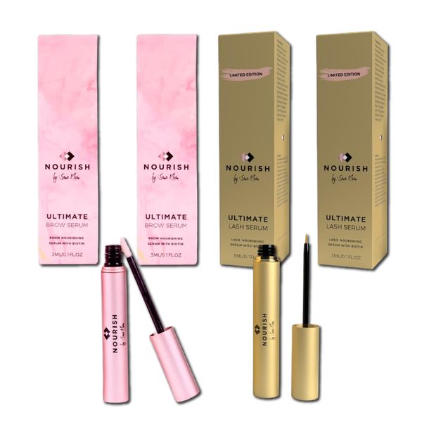 4-Pack Combo 2x Eyelash Serum & 2x Eyebrow Serum Nourish by SK Ultimate Eyelash & Eyebrow Growth Serum Oil with Biotin Eyelash & Eyebrow Growth Enhancing Serum.