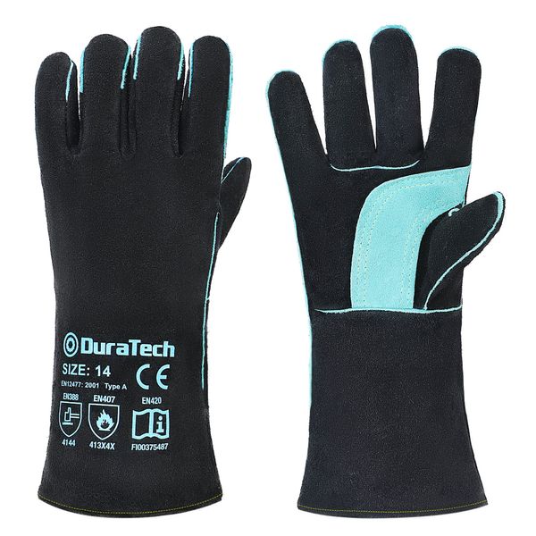 DURATECH Welding Gloves, 16″Long Sleeve Fireplace Gloves with Kevlar Stitching, 932℉ Heat/Fire Resistant Cow Leather Gloves, Carbon Fiber Lining, for Mig, Tig, Stick, Forge, BBQ, Grill, Fireplace