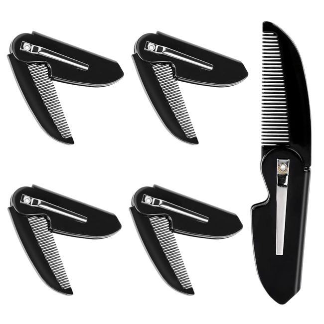 5PCS Folding Pocket Hair Beard Comb Hair Beard Comb Small Pocket Comb for Men for Grooming Thick Thin Hair Beard Moustache