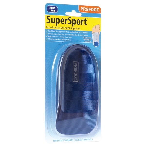 Profoot Super Sport Arch and Heel Support - Men's Arch Support Insoles - Relieves Aching, Tired Feet - Reduces Knee & Joint Pain - Ideal for Flat Feet