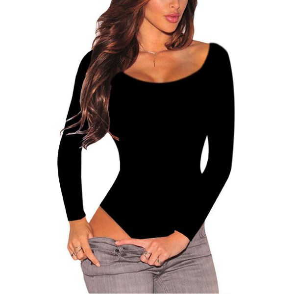 SEBOWEL Damen Body Langarm Rundhals aus Baumwolle Bodysuit Tops Unterhemd Langarmbody für Frauen (S, Schwarz)