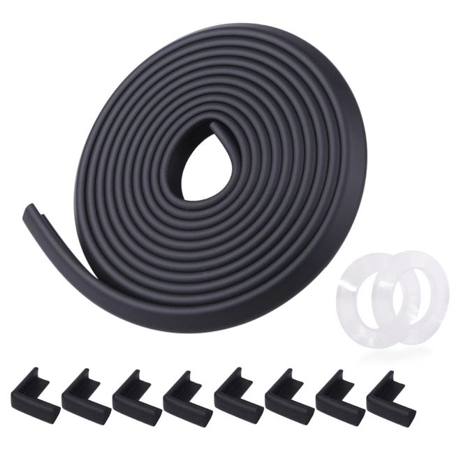 Nursery Teacher Recommendation: Corner Guard, Total Length 22.4 ft (6 m), Gel Tape That Can Be Re-applied with Water [International Inspection] Baby Guard, Corner Cushion, L-Shaped, 8 Pieces, Injury Prevention, Safety Measures, Plaisiureux (Black)