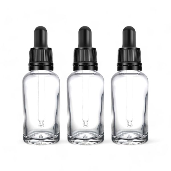 Clear Glass 30ml Dropper Bottle with Tamper-Proof Pipette – Pack of 3 – Elevate your Aromatherapy and Skincare Routine! Precise Dropper Ideal for Arts, Crafts, and Culinary Projects too.