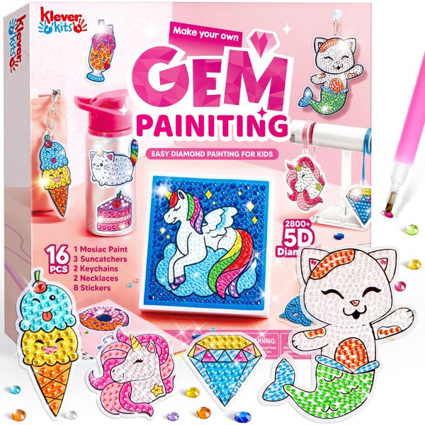 Klever Kits Gem Art, Kids Diamond Painting Kit with 5D Gem, Arts and Crafts for Girls Ages 6-12, Gem Craft Activities Kits, Premium Diamond Art Gift Ideas for Girls Crafts Ages 6, 7, 8, 9, 10, 11, 12