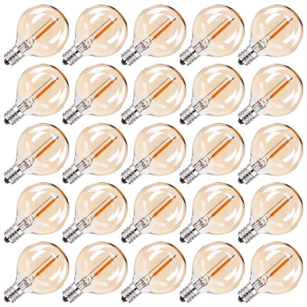 Pack of 25 G40 Amber Glass Led Replacement Bulbs, 1W Equivalent 10W E12 Screw Base Soft Warm 2200K Globe Light Bulb for Indoor and Outdoor Led String Light Party Patio Garden Decor, CRI 90+