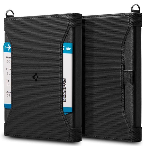 Spigen Life Passport Card Cover Holder Passport Wallet Travel Documents Organizer Protector Passport Holder Travel Accessories with RFID Blocking Technology SIM Card Pin Included - Black