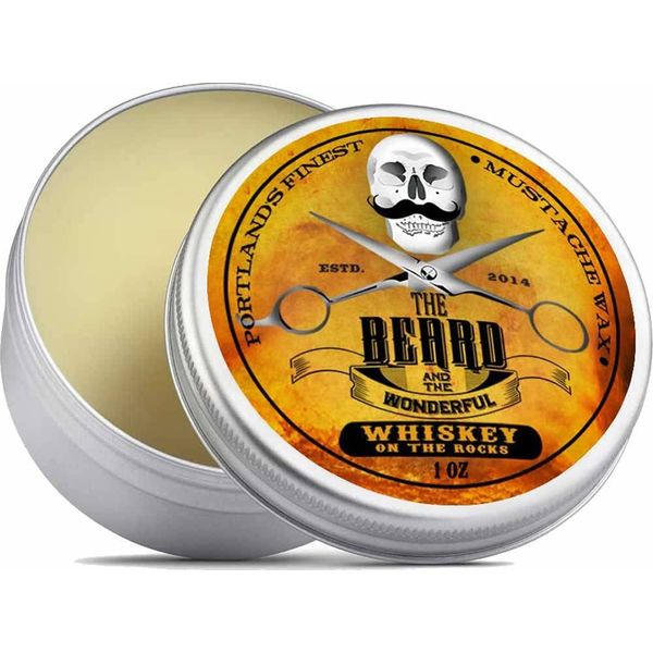 Mustache Wax for Men - Beard Wax for Men Strong Hold | Promotes Facial Hair & Beard Growth with Moisture Resistant Feature, Skin & Hair Care, Made with Natural Ingredients | Whiskey on the Rocks 1 OZ