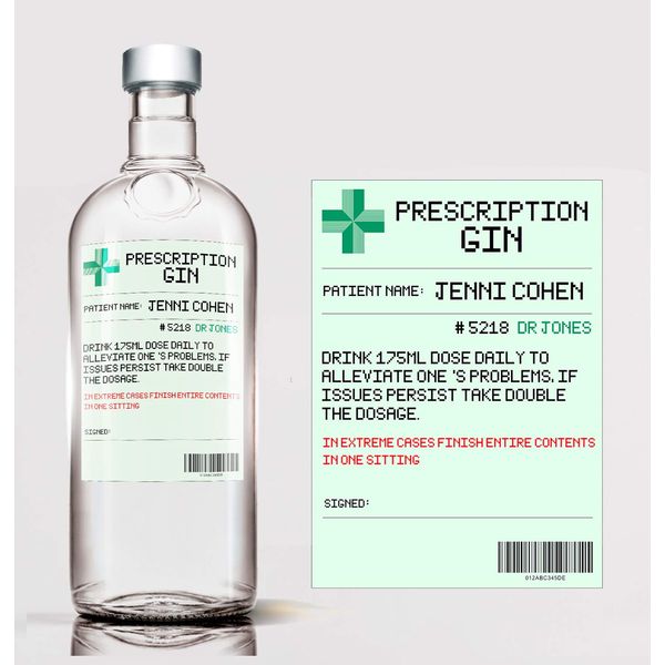 Personalised Prescription Gin Bottle Label Custom - Any Wording