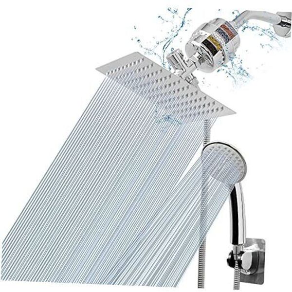 Filtered Shower Head , High Pressure 8″Square Rain Shower Head Chrome Finish