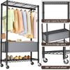 Rolling Clothes Rack,Heavy Duty Clothes Rack,3 Tier Adjustable Clothes Hanger,Wi