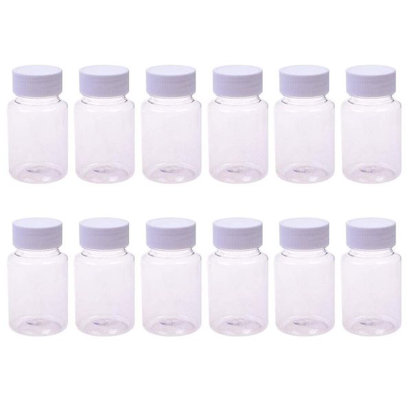 12PCS 80ml/2.7oz Clear Empty Portable Thicken Plastic Bottles Case with White Screw Cap Holder Storage Container for Liquid Solid Powder Dispense