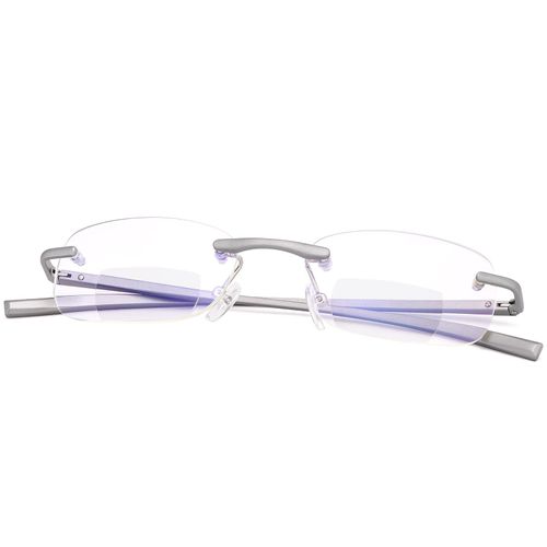 Rimless Clear Bifocal Reading Glasses Spring Hinge Blue Light Blocking Readers for Men and Women Unisex Eyewear Far Near Dual-Use Lightweight Magnifying Anti Glare UV Digital Fashion Eyeglasses