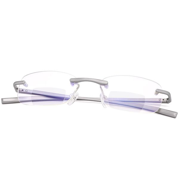 Rimless Clear Bifocal Reading Glasses Spring Hinge Blue Light Blocking Readers for Men and Women Unisex Eyewear Far Near Dual-Use Lightweight Magnifying Anti Glare UV Digital Fashion Eyeglasses