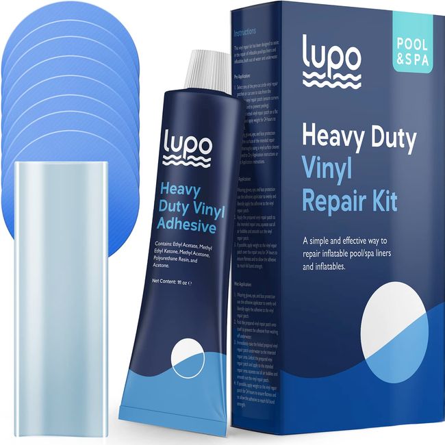 Lupo Heavy Duty 30ml Vinyl Repair Kit for Hot Tubs, Inflatable Spas and Above Ground Swimming Pools & Inflatables (Repair Patches, Glue and Application Tool)