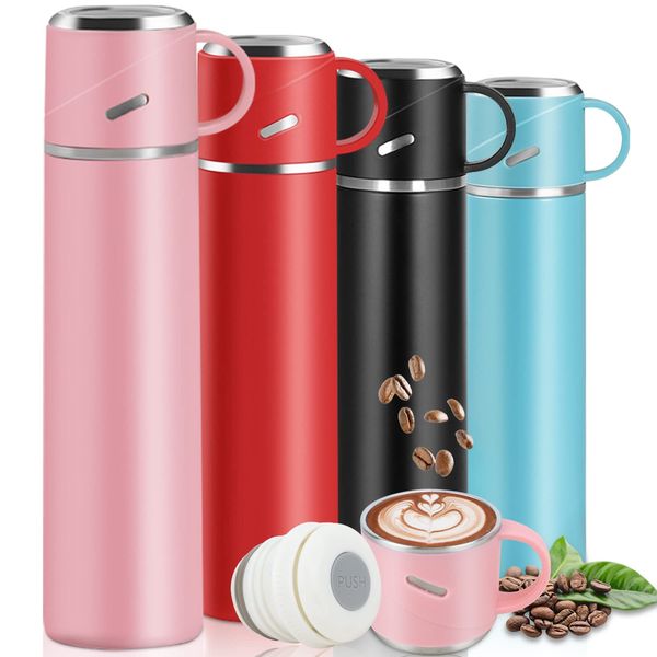 IAGORYUE Water Bottle, 550ml Stainless Steel Thermal Flask, Double Walled Vacuum Insulated Travel Mug with Leakproof Cup Lid & Handle, Drinks Bottles Keeps 12h Hot & Cold for Work Sports Cycling, Pink