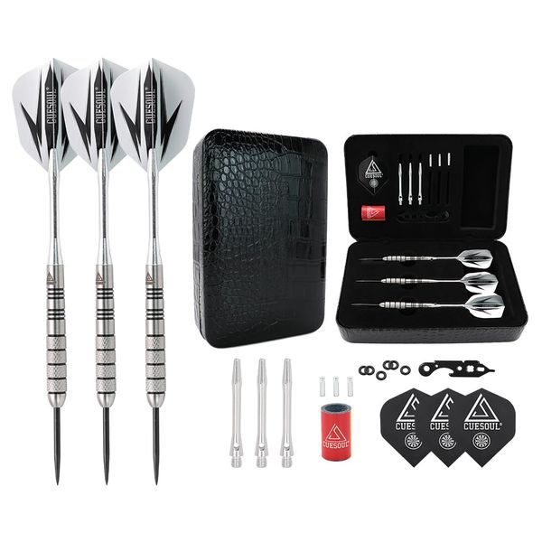 CUESOUL 28 Grams Tungsten Steel Tip Darts Set 95% Tungsten with Luxury Case