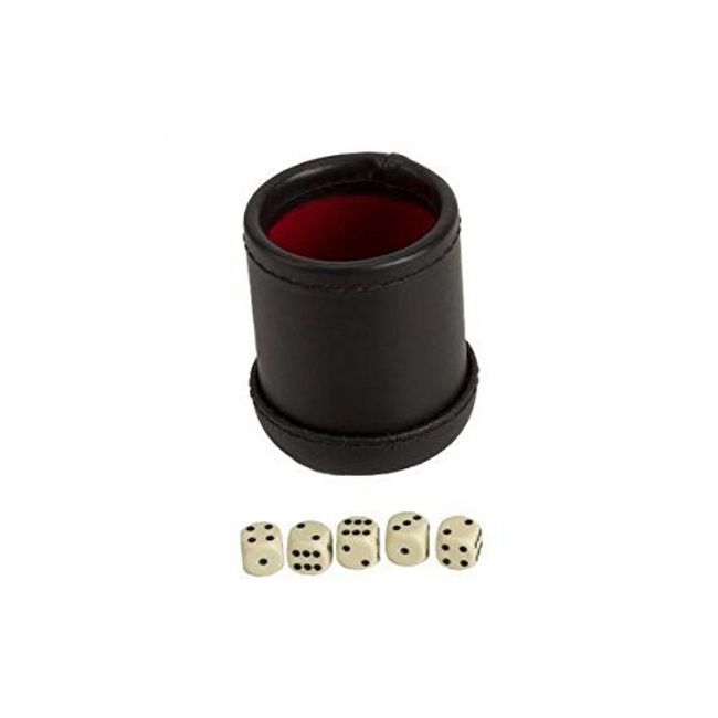 4" Deluxe Dice Cup with 5 Standard Dice, Black/Cream Color