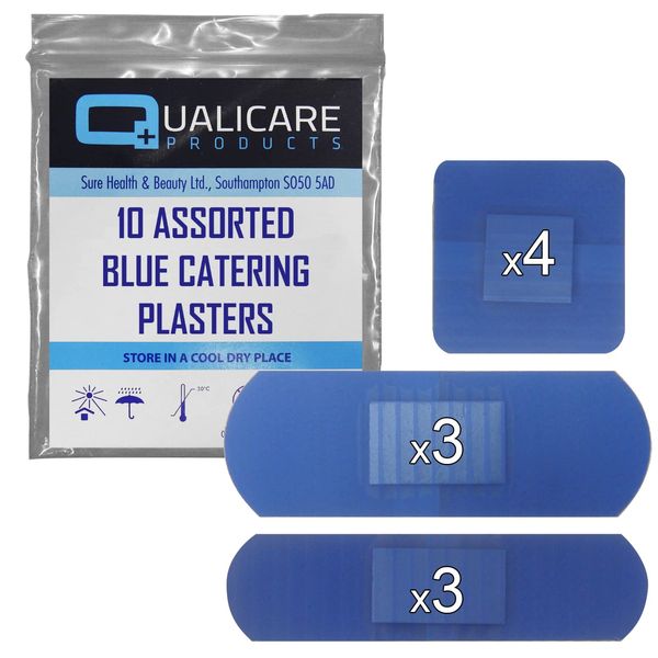 50 Pack of 10 Assorted QUALICARE Premium Ultra Thin Blue Catering First AID KIT Wound Cut PLASTERS DRESSINGS