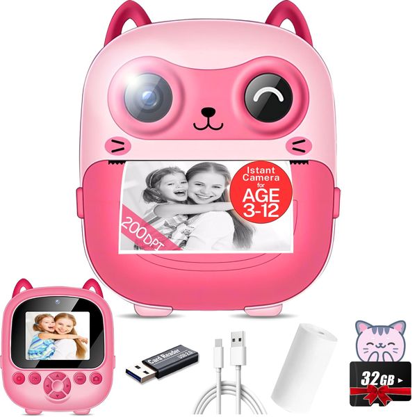 CILSER Kids Camera Instant Print,Halloween Christmas Birthday Gifts for Girls Boys,Mini Toddler Selfie Digital Cameras with Thermal Film Waterproof Paper,Portable Toy 4 5 6 7 8 9 10 Year Old Girl-Pink