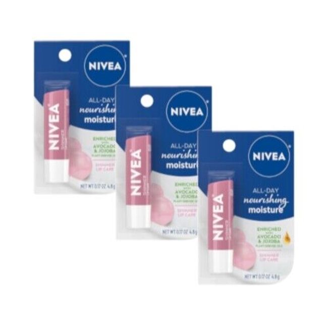 3 Pack Nivea All-Day Nourishing Moisture Shimmer Lip Care Mineral Oil Free .17oz