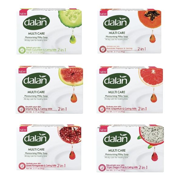 Dalan Multi Care Moisturizing Soap 2 in 1 (Pink Grapefruit & Caring Milk, 6 Pack)