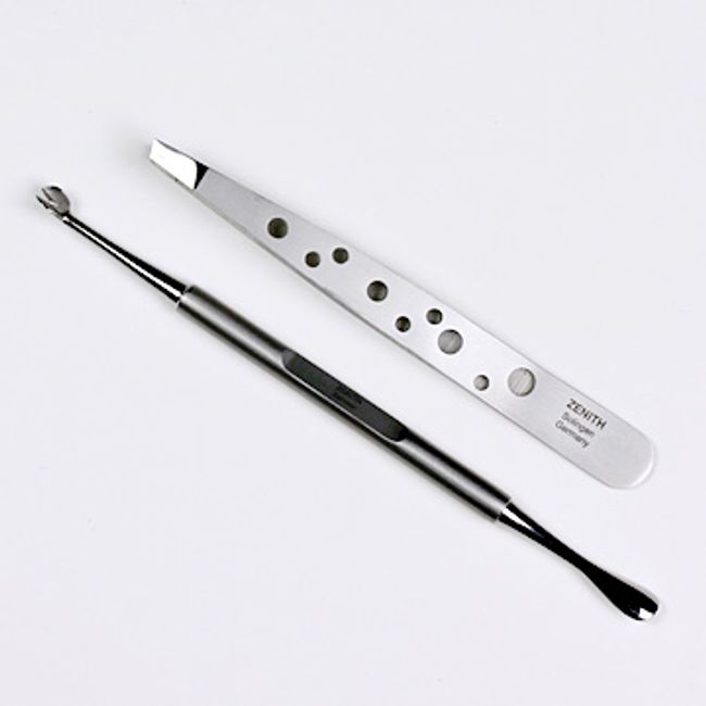 Solingen (Germany) AXiON<br> 2-piece set cuticle cutter/cuticle pusher + precision tweezers (diagonal cut) #slg007956<br>