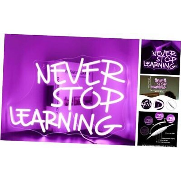 Never Stop Learning Neon Sign,Purple LED Wall Neon Light,Letters Neon Light