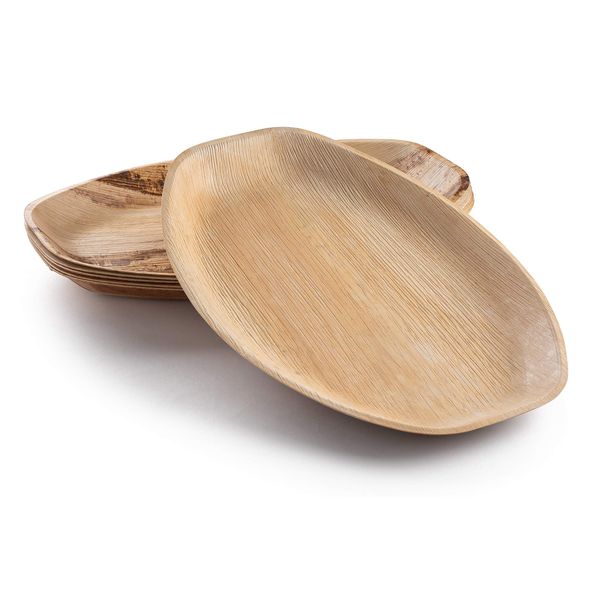 brheez Disposable Bamboo Look - Pack of 6 Oval Serving Platters - 15"x10" Made From All Natural Sturdy Biodegradable and Compostable Palm Leaf - Serving Boats, Serving Trays