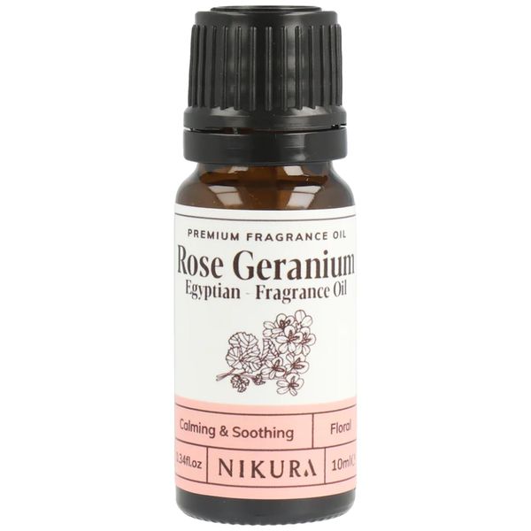 Nikura | Rose Geranium (Egyptian) Fragrance Oil - 10ml | Perfect for Soap Making, Candle Making, Wax Melts, Diffuser | Great for use in Bath Bombs, Perfume Scents, Potpourri | Vegan & UK Made