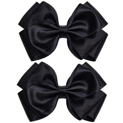 ZOLYCO 4.5-Inch Hair Bows Alligator Clips Delicate Satin Hair Accessories for Girls, Toddler, Kids and Women Birthday Wedding Christmas Occasions- Set of 2 (Black)