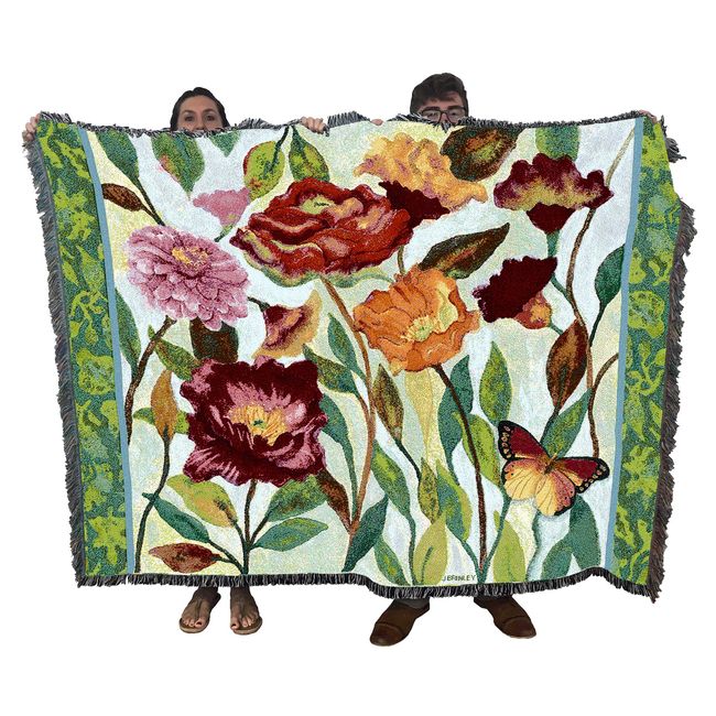 Poppy Garden - Jennifer Brinley - Blanket Throw Woven from Cotton - Made in The USA (72x54)