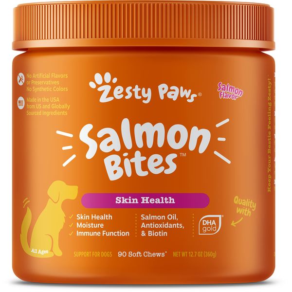 Salmon Fish Oil Omega 3 for Dogs - with Wild Alaskan Salmon Oil - Anti Itch Skin & Coat + Allergy Support - Hip & Joint + Arthritis Dog Supplement + EPA & DHA - 90 Chew Treats - Salmon Flavor