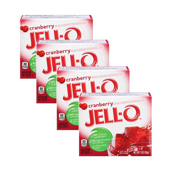 Jell-O Gelatin Dessert, Cranberry, 3-Ounce Boxes (Pack of 4)