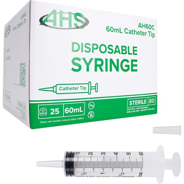 60mL Catheter Tip Syringe, Sterile, Individually Wrapped, 25 Pack