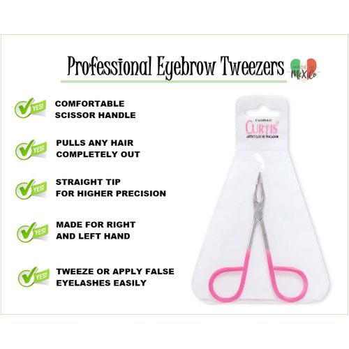 Curtis PROFESSIONAL Salon TWEEZERS with Easy Scissor Handle, CASE Included; The BEST PRECISION EYEBROW TWEEZERS Men/Women; Tools for Facial Hair, Ingrown Hair, Blackhead; Pink & Silver EASY TO HOLD