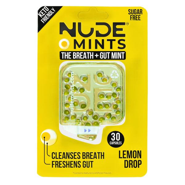 NUDE Breath Mints for Bad Breath - Lemon - 2 in 1 Keto Friendly Sugar Free Mints - Gluten Free Bad Breath Treatment for Adults - Carbs - Calorie - Breath Freshener for People - Instant Fresh - Cleanse Gut - Lemon - 5 Pack - 150 Mint Capsules