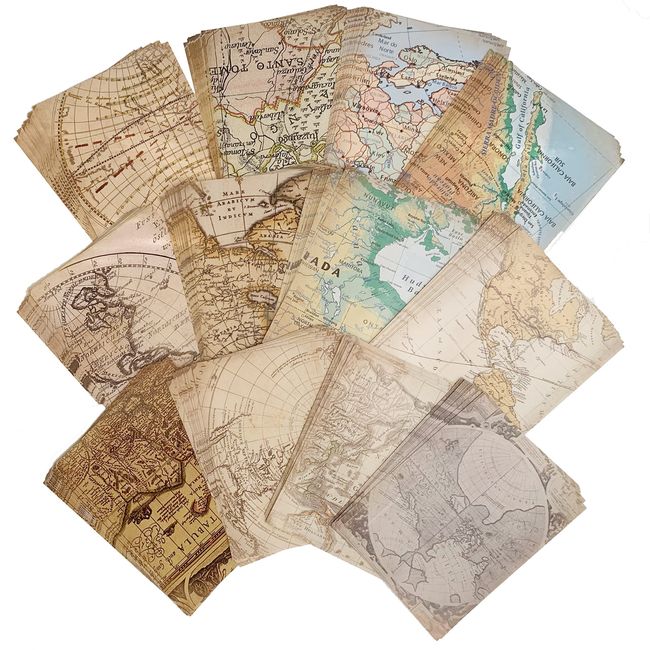 120 Sheets Design Paper Map Pattern Junk Journal Material Paper 9.5x12cm Collage Antique Origami Vintage Retro Stylish World Map Fine Paper 110