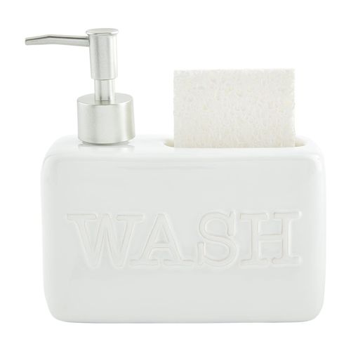 Mud Pie Soap Pump Wash Sponge Holder, White, 6 1/4" x 7"
