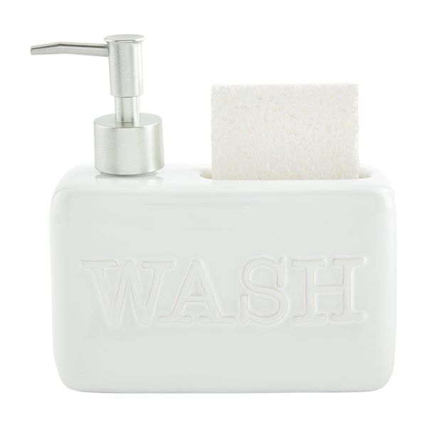 Mud Pie Soap Pump Wash Sponge Holder, White, 6 1/4" x 7"