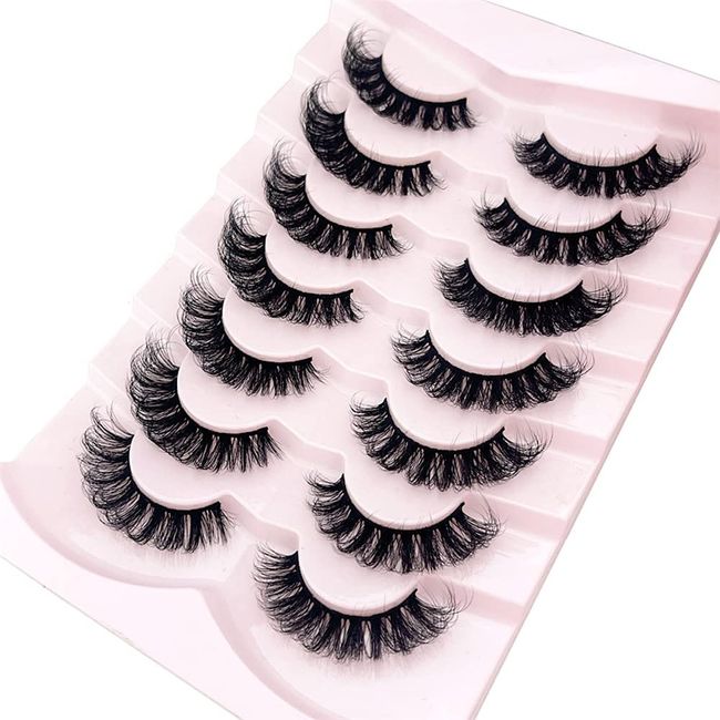 OCHILIMA Wimpern Russian Strip Lashes Natural Look Eye Lashes False Lashes Wispy D Curly Fluffy 3D Effect Cat Eye Soft Fake , Pack 7 Pairs (x3)