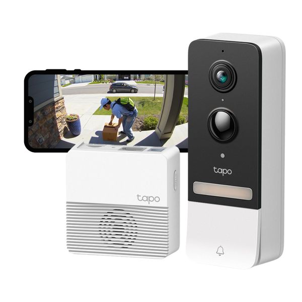 Tapo 2K 5MP Smart Wireless Security Camera Doorbell, Battery-powered wifi doorbell camera, Two-Way Talk, IP64, Colour Night Vision, Cloud &Local Storage, Works with Alexa & Google Home, (Tapo D230S1)