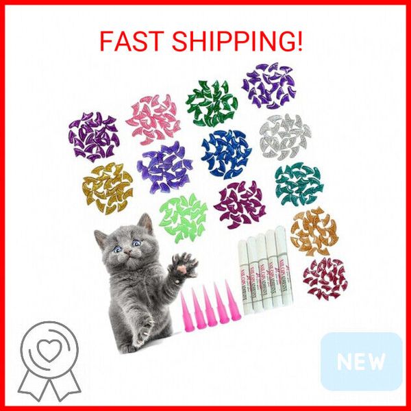 YMCCOOL 100pcs Cat Nail Caps Glitter Cat Claw Covers Kitten Nail Caps Pet Tips w