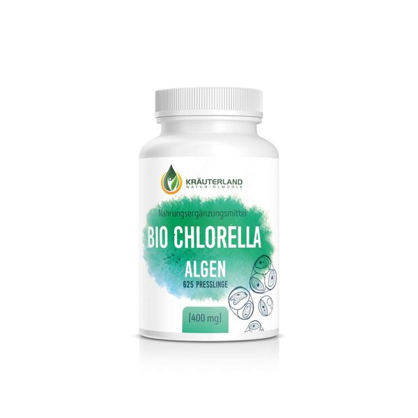 Kräuterland BIO Chlorella Algen Presslinge, 625 Stück - hochdosiert 400mg Chlorella-Alge pro Algenpressling, Tagesdosis 4800mg - Chlorella-Tabletten in Premium Qualität
