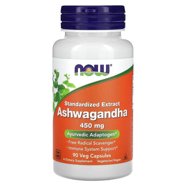 Now Foods Ashwagandha 450 mg 90 Veg Capsules GMP Quality Assured, Kosher, Vegan,