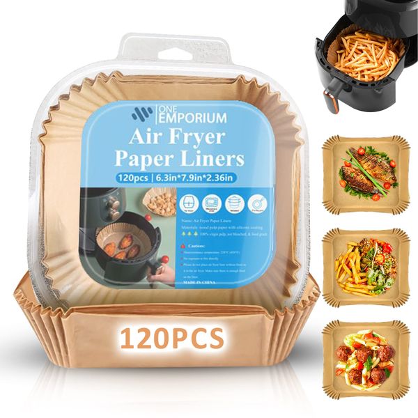 ONE EMPORIUM Ninja Air Fryer Liners Reusable, Pack of 120 Air Fryer Liners Parchment Papers Disposable, Greaseproof Paper for Air Fryer - Compatible with Ninja, Tower, Cosori (120, 7.9 inches)