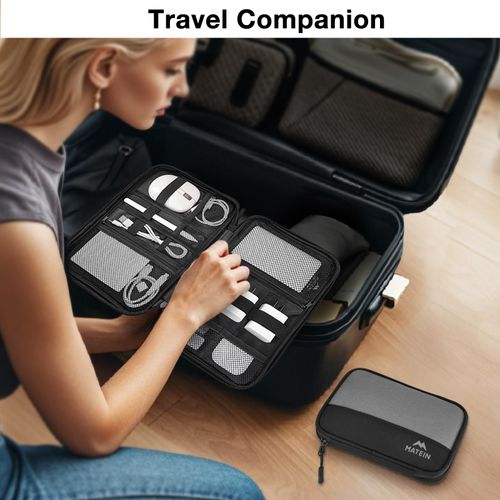 MATEIN Cord Organizer Travel Case 2 Pack, Water Resistant Tech Pack Organizer for Electronic Accessories, Portable Electronics Case Carrying Bag for Cable, Changer, Earphone & Power Bank, Black & Grey